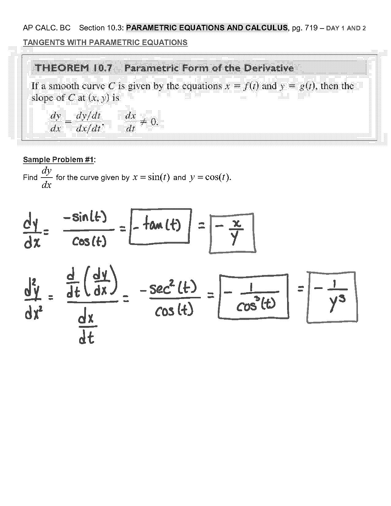 calculus parametric equations worksheet