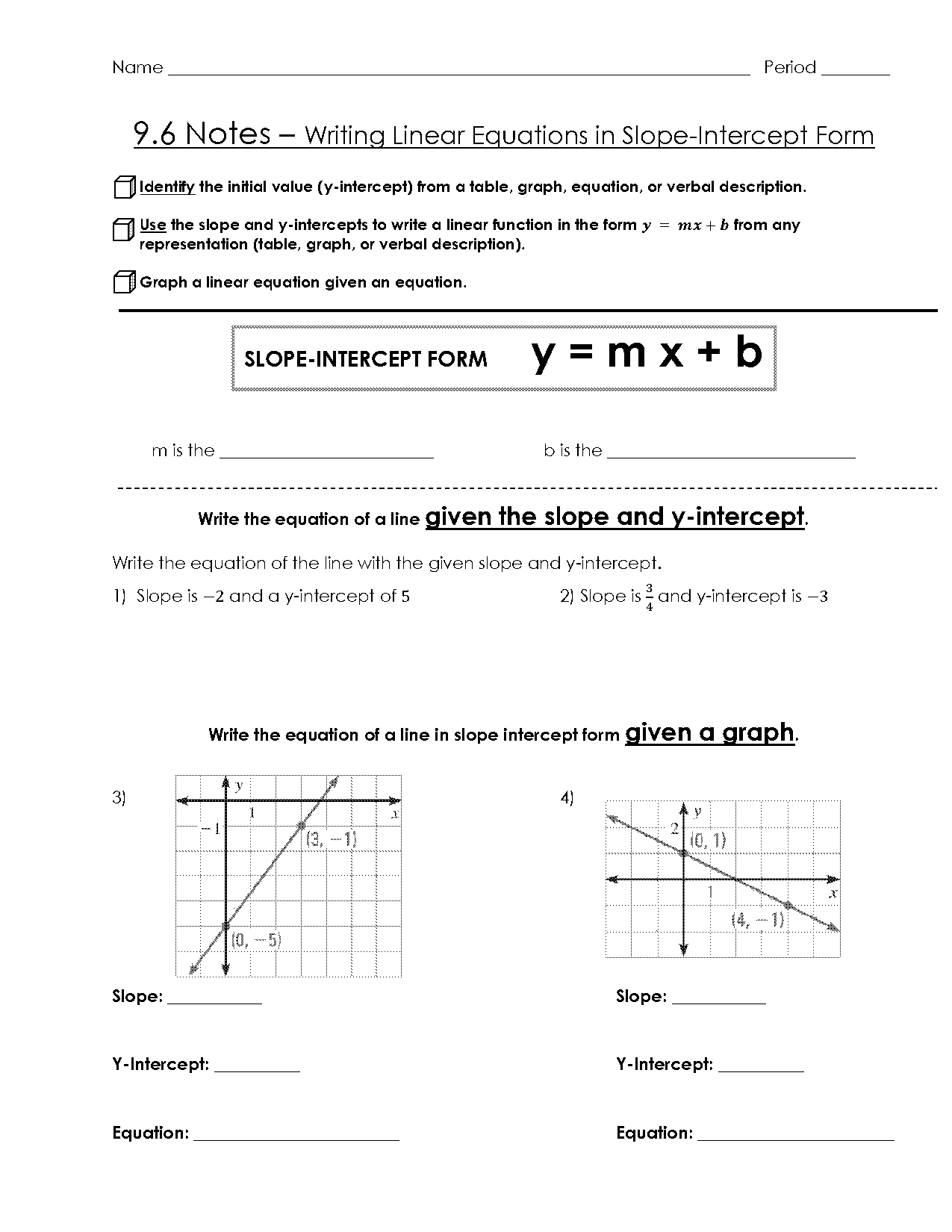 how can you find the y intercept from a table